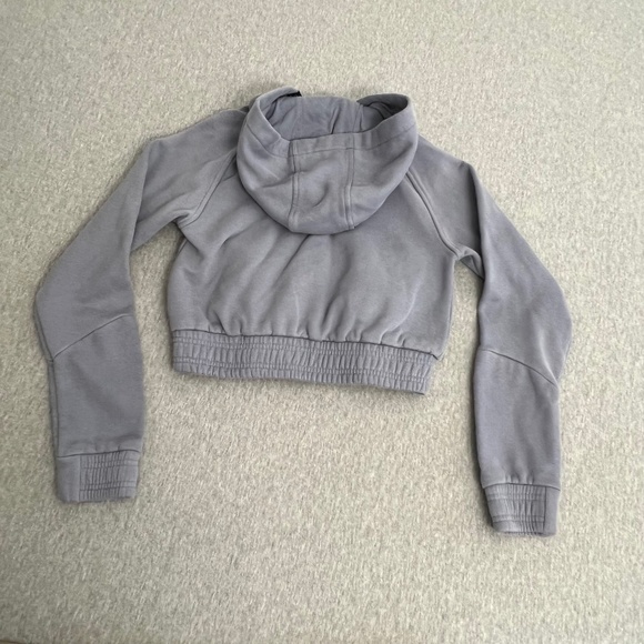 Gymshark Cropped 1/4 Zip Gathered Hooded Pullover | Steel Blue/Grey | Size XS - Picture 2 of 9